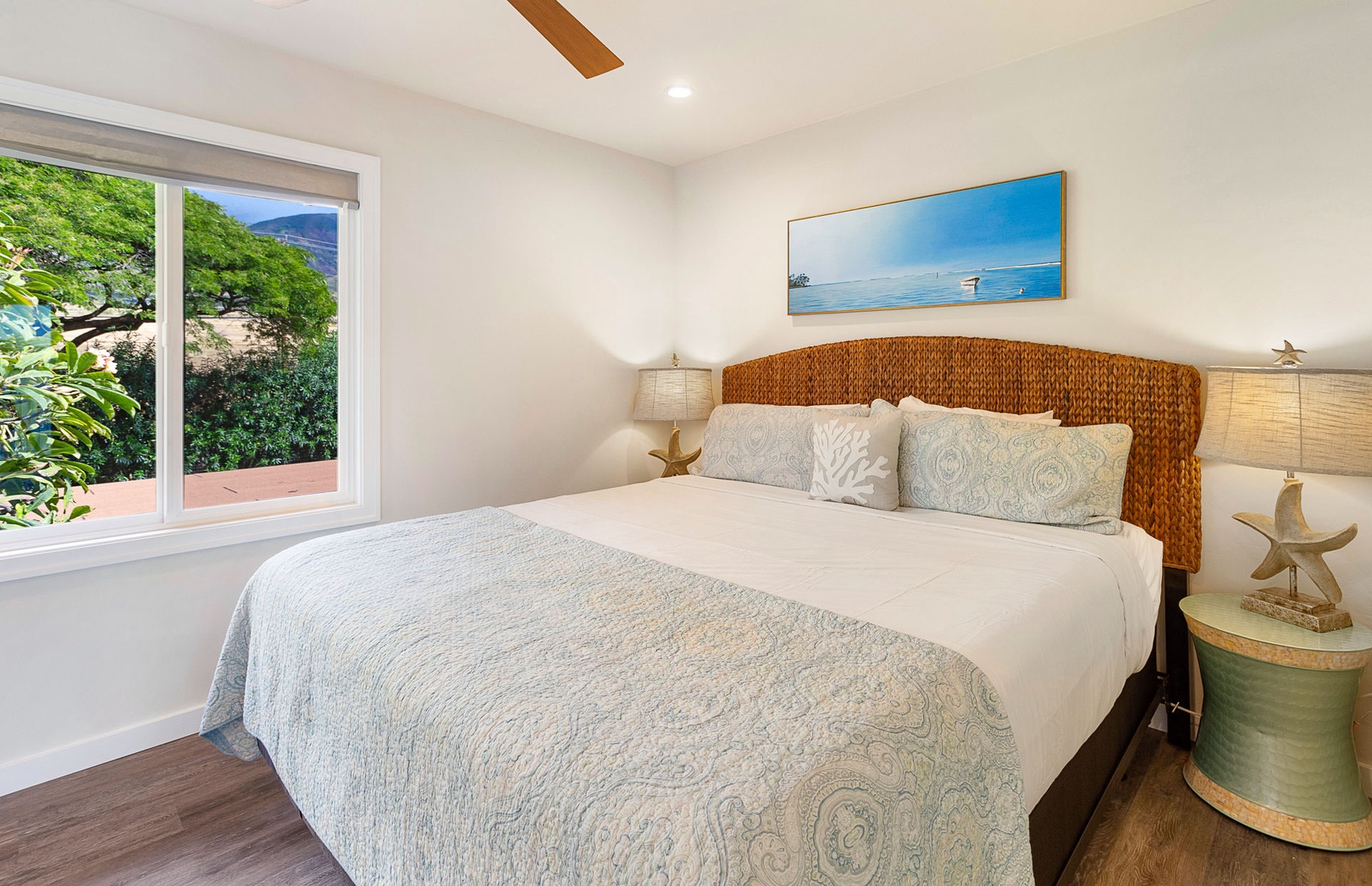 Lahaina Vacation Rentals, Puamana 240-3 - Rest peacefully in a bright and airy guest bedroom with tropical accents.