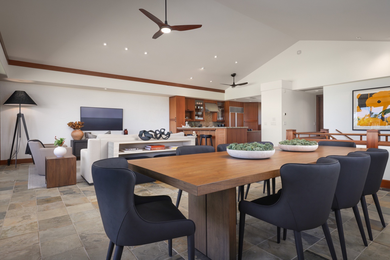 Kailua Kona Vacation Rentals, 3BD Ka'Ulu Villa (109A) at Hualalai Resort - View from the dining space towards the living space with the kitchen beyond.