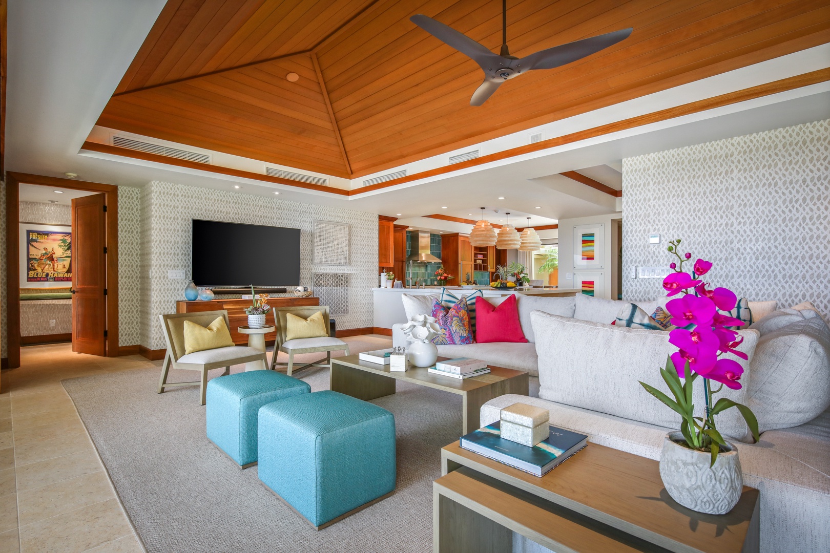 Kailua Kona Vacation Rentals, 4BD Hainoa Estate (122) at Four Seasons Resort at Hualalai - Angle highlighting the contemporary lighting and gorgeous textured wall treatments.
