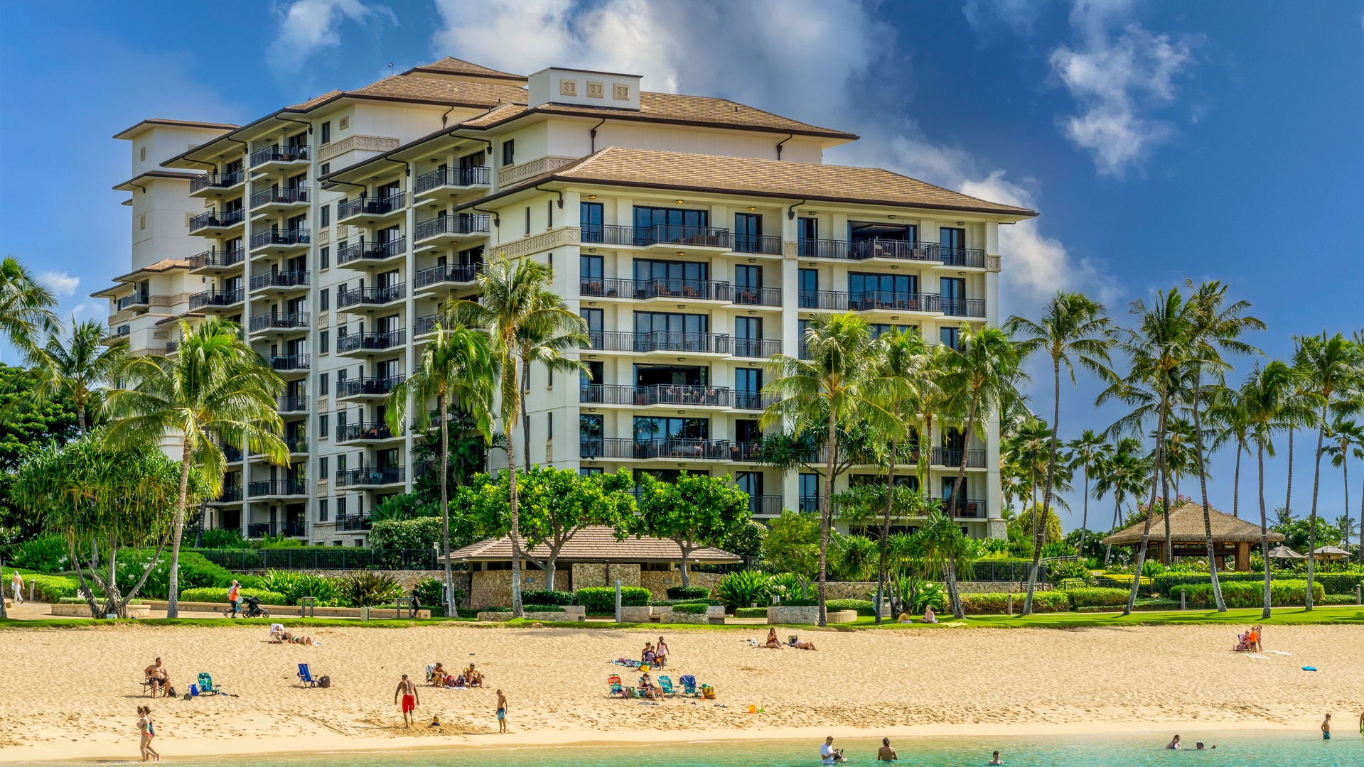 Kapolei Vacation Rentals, Ko Olina Beach Villas O904 - Another aerial review of the resort and sandy beaches.
