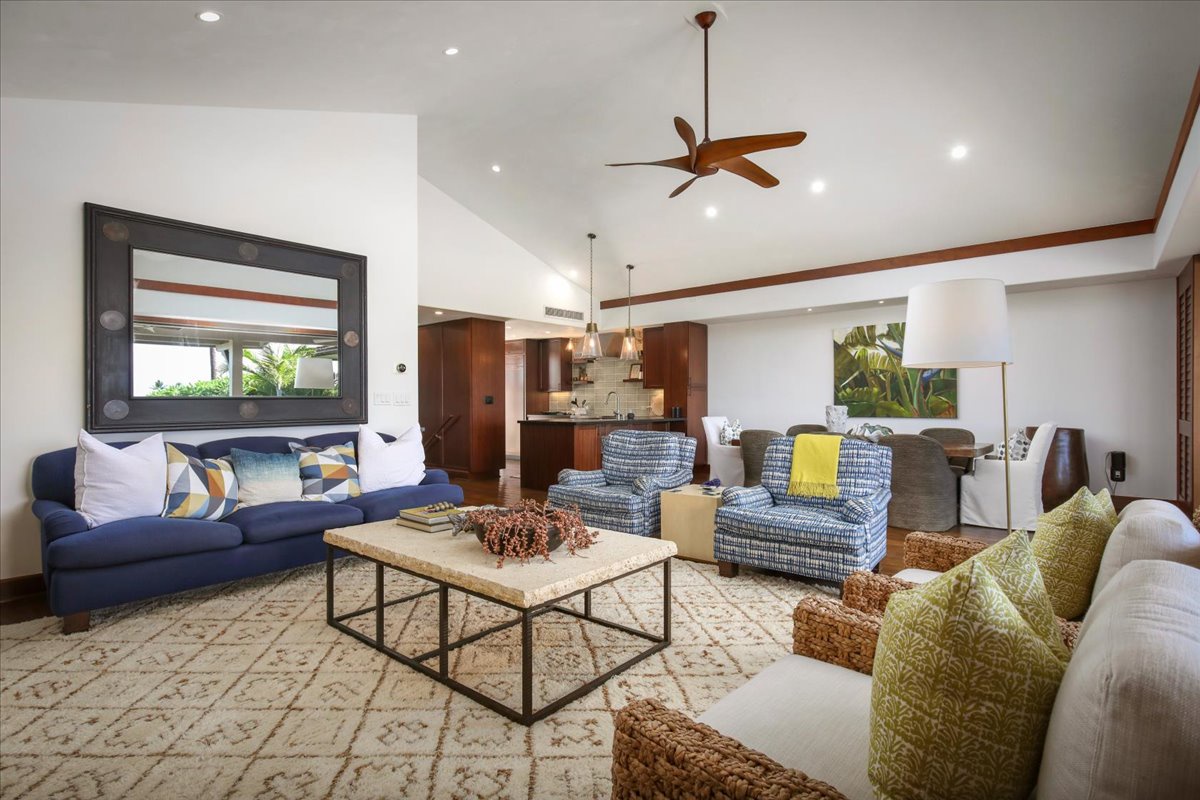 Kailua Kona Vacation Rentals, 3BD Ka'ulu Villa (129B) at Hualalai Resort - Lounge in the living area with comfy sofas and TV.