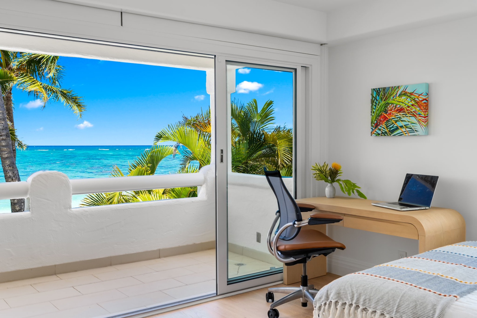Kailua Vacation Rentals, Lanikai Sunrise Estate - Enjoy a bright workspace with direct access to a private lanai—perfect for remote work or journaling in paradise.