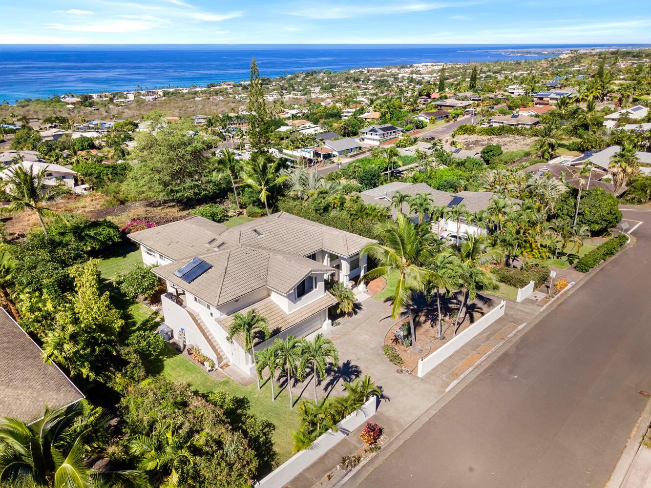 Kailua Kona Vacation Rentals, Ho'okipa Hale - Aerial shot of the home—set among palm trees and peaceful Kona neighborhoods.