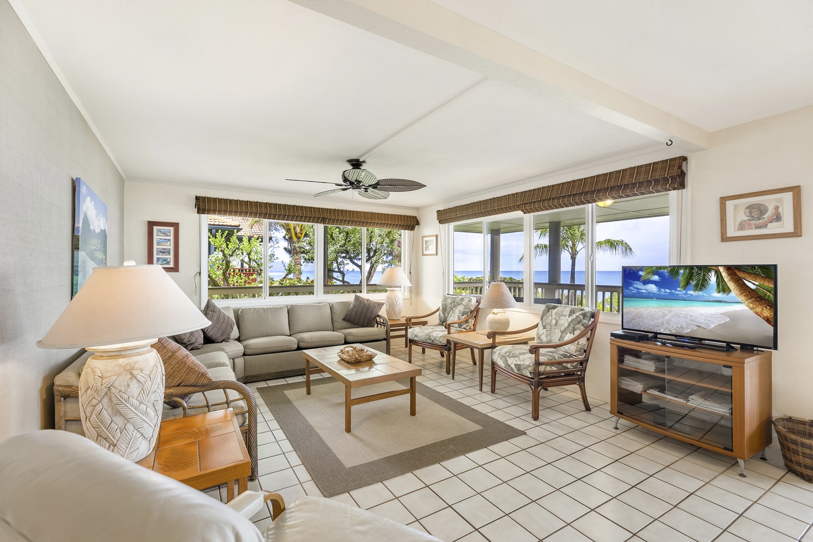 Haleiwa Vacation Rentals, Hale Kimo - Bright and airy upper-level living area with ample furnitures
