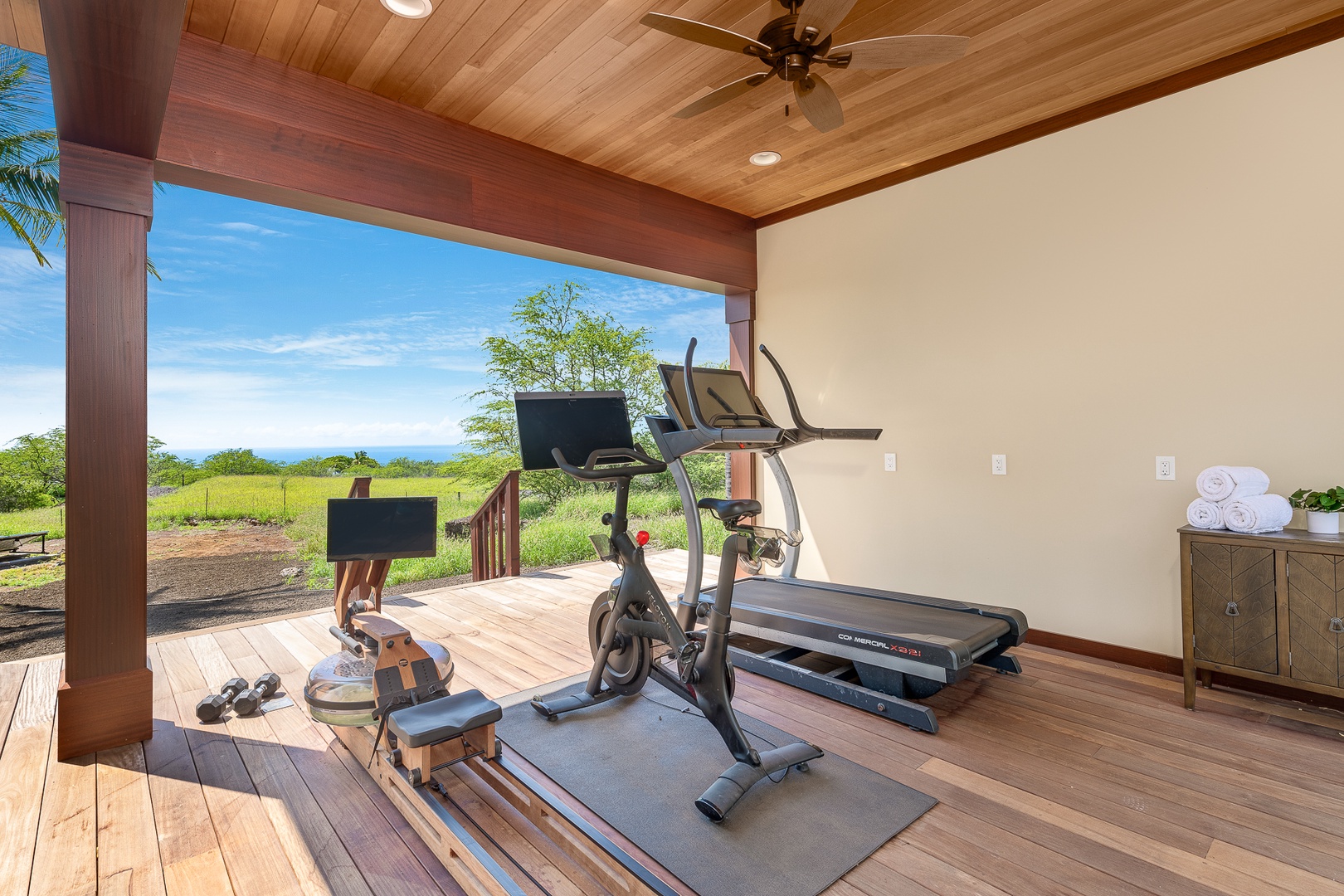 Kamuela Vacation Rentals, Olomana Hale at Kohala Ranch - The outdoor fitness pavilion has a treadmill, stationary bike, and rowing machine