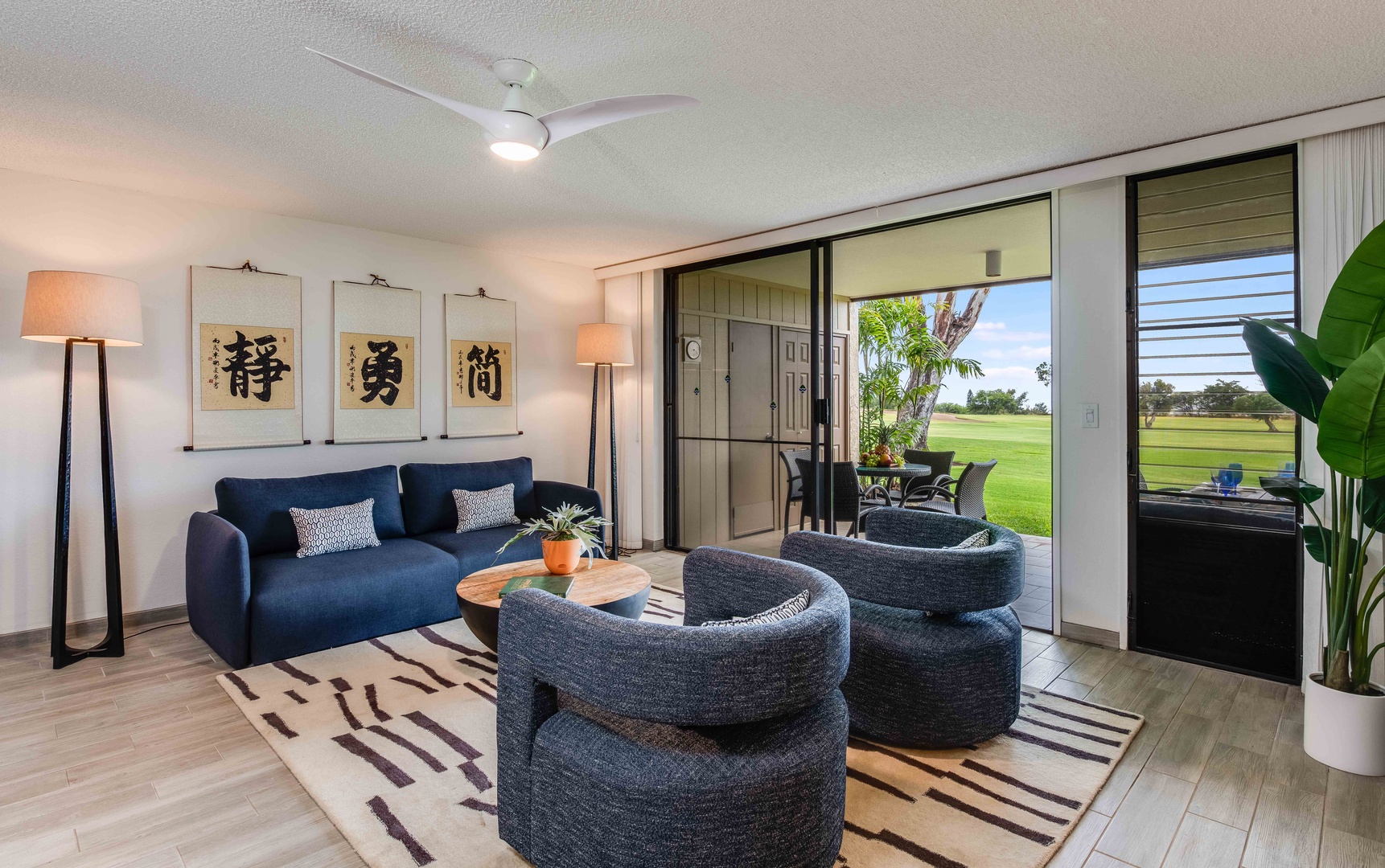 Waikoloa Vacation Rentals, Waikoloa Villas A107 - Stylish Swivel Chairs in Living Room Perfect for Socializing, Watching TV or Catching Sunset!