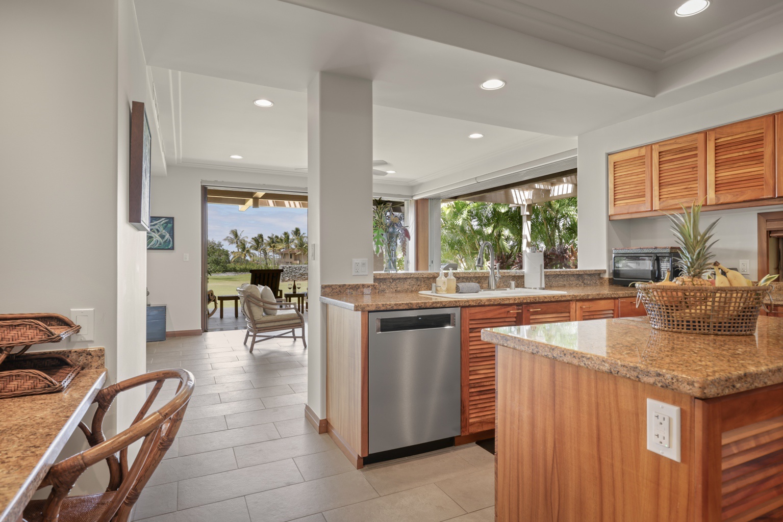 Kailua Kona Vacation Rentals, 3BD Golf Villa (3101) at Hualalai Resort - Meal prep is a breeze in the fully-equipped kitchen with stainless steel appliances.