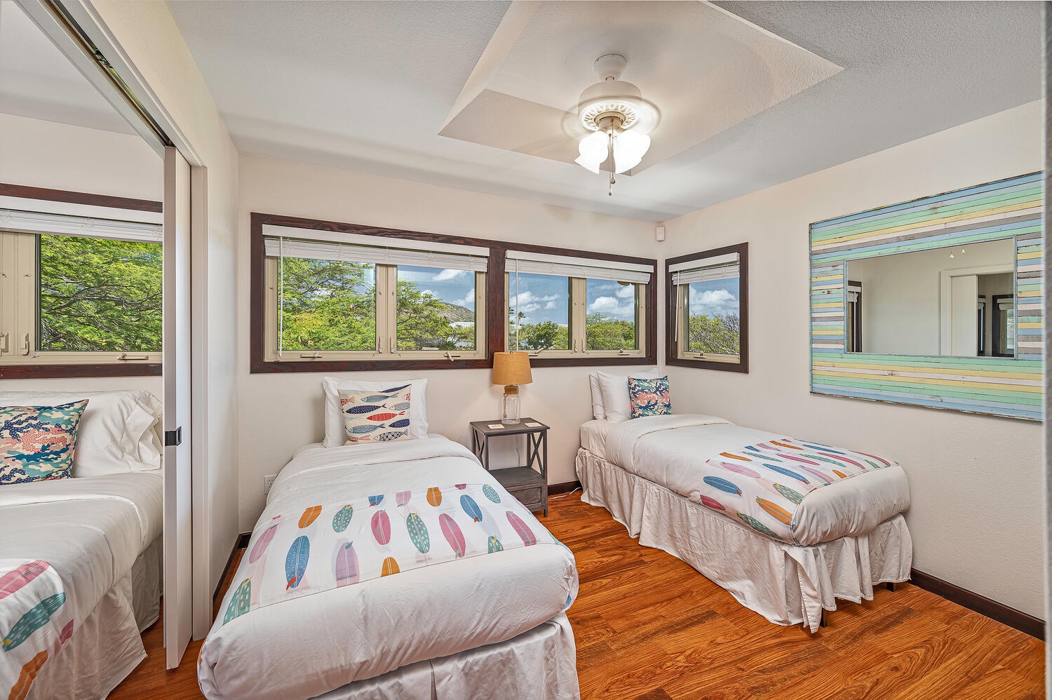 Honolulu Vacation Rentals, Nani Wai - Bedroom 5, two standard twins which can be converted to a king upon request. Connected to bedroom 4.