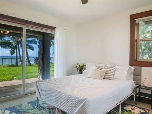 Waianae Vacation Rentals, Konishiki Beachhouse - 4BD - Second Guest suite with access to outdoors, a perfect spot to be greeted in the morning by nature.