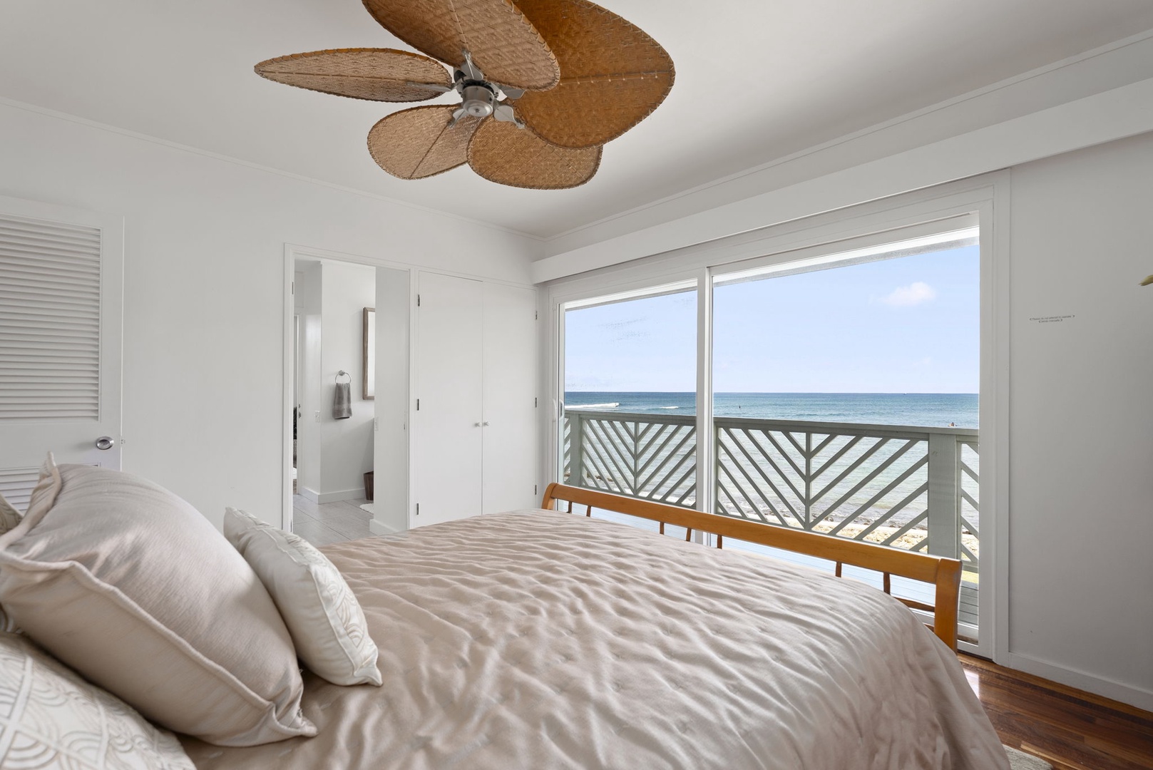 Waianae Vacation Rentals, Ma'ili Blue - Wake up to endless ocean views from your comfortable bed, with the tropical ceiling fan gently cooling your peaceful retreat.