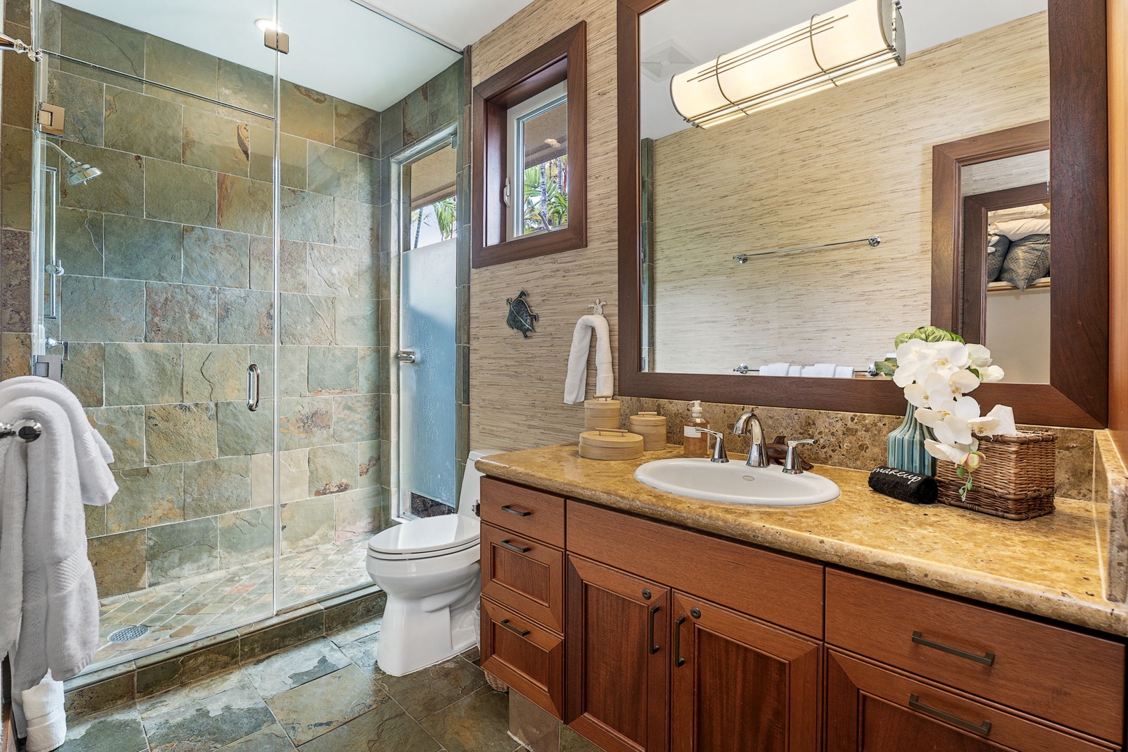 Kailua Kona Vacation Rentals, 3BD Pakui Street Estate (149) at Hualalai Resort - A walk-in shower and vanity make the bunk suite fully self-contained.