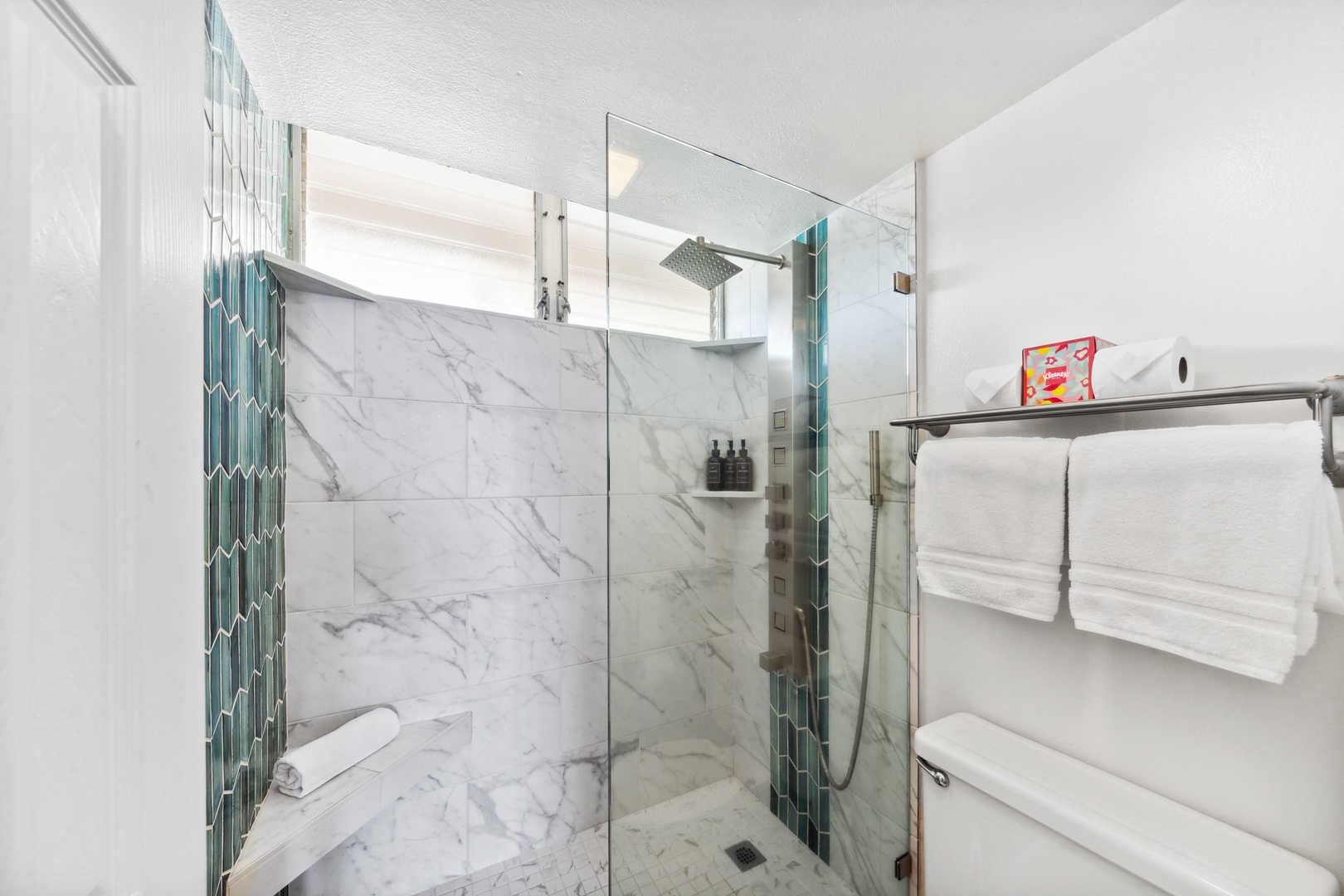 Lahaina Vacation Rentals, Royal Kahana 308 - Refresh in Royal Kahana 308’s walk-in shower with sleek tile, custom details, and rainfall flow.