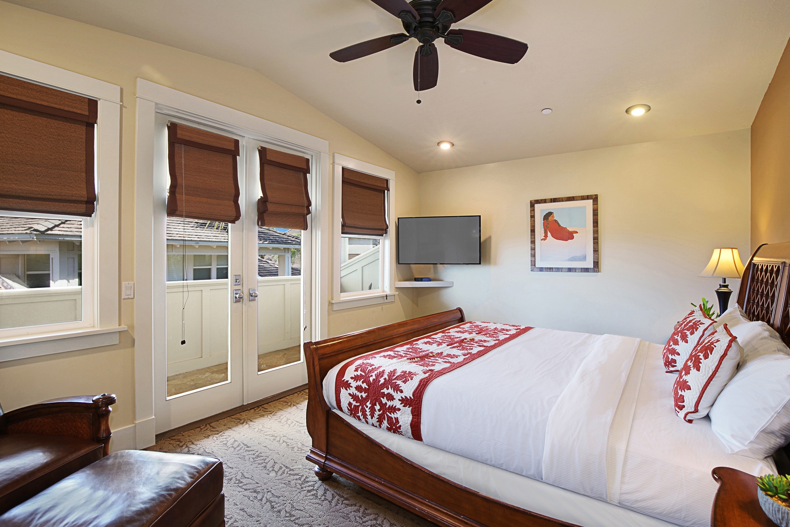 Koloa Vacation Rentals, Villas at Poipu Kai B300 - Guest bedroom 3 with a queen bed and lanai.