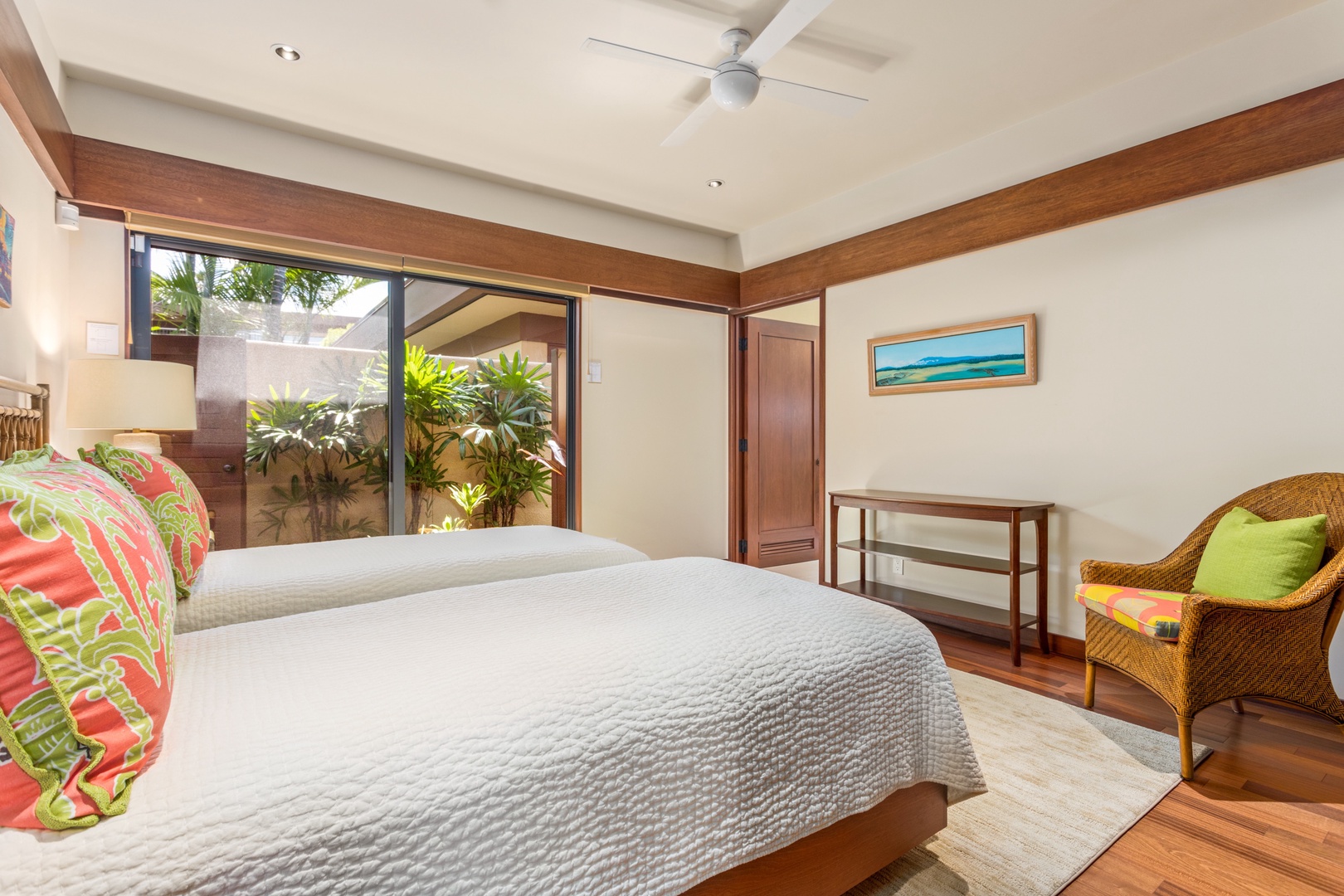 Kamuela Vacation Rentals, 4BD Villas (21) at Mauna Kea Resort - Fourth Bedroom w/View to Outdoor Shower Garden.