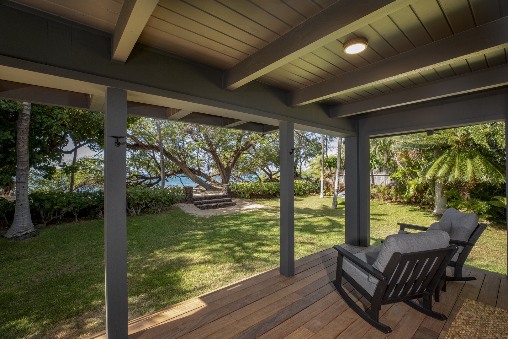 Kamuela Vacation Rentals, Hui Pu - Enjoy your morning coffee on the Ohana lanai.