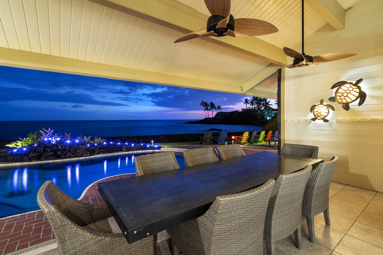 Kailua Kona Vacation Rentals, Hale Pua - Lanai Sunset at the outdoor dining area