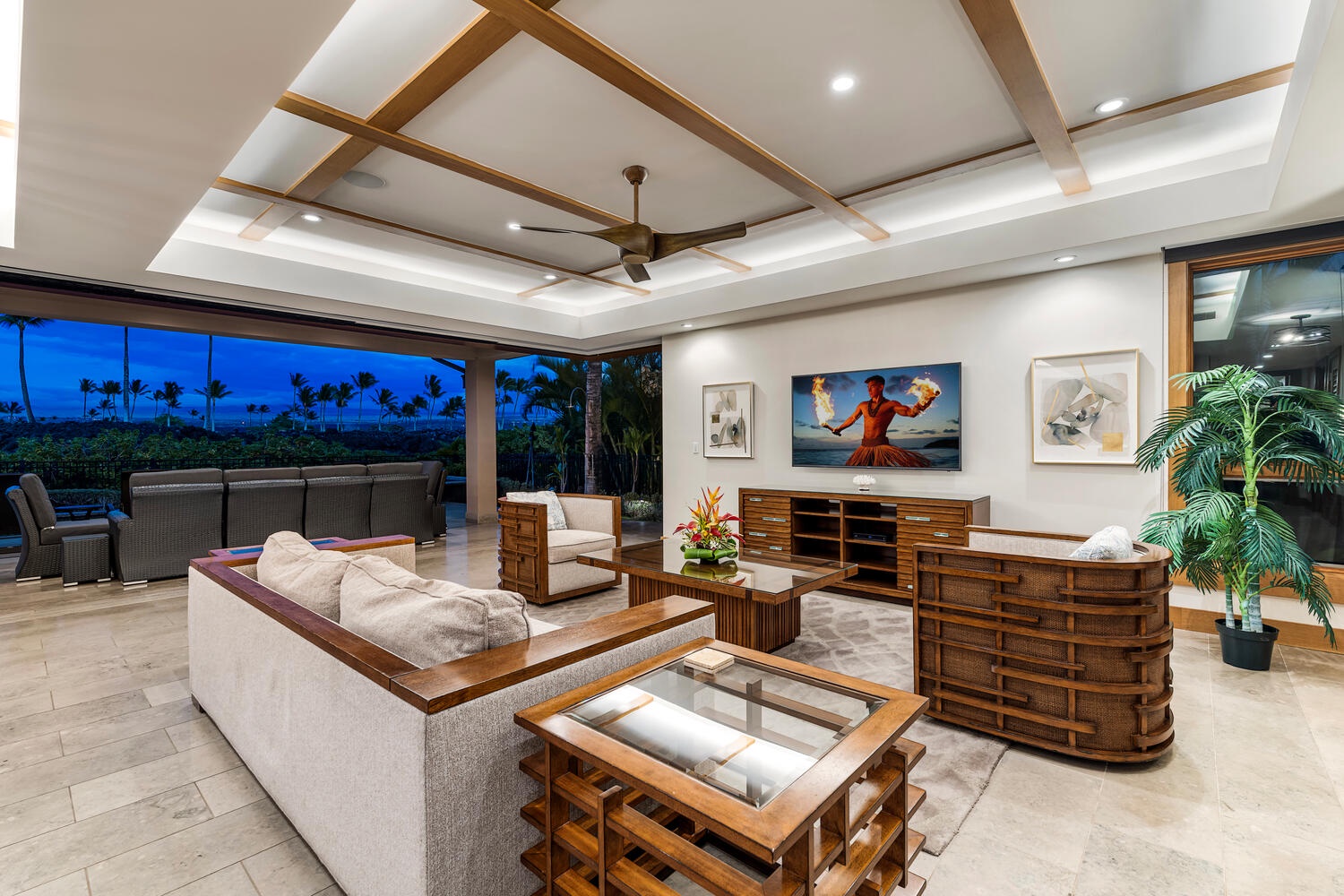 Kamuela Vacation Rentals, Laule'a at the Mauna Lani Resort #14 - Evenings come alive in the great room with golden hour views and cozy ambiance.