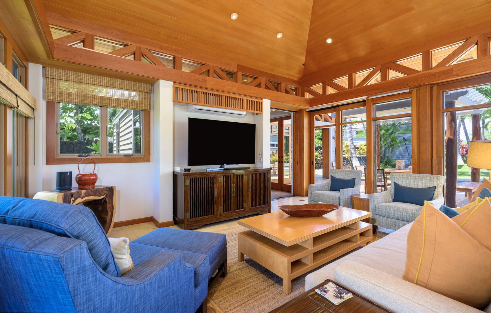 Kamuela Vacation Rentals, 3BD Na Hale 3 at Pauoa Beach Club at Mauna Lani Resort - Bright and airy living area with expansive windows and sliding doors that fill the room with natural light.