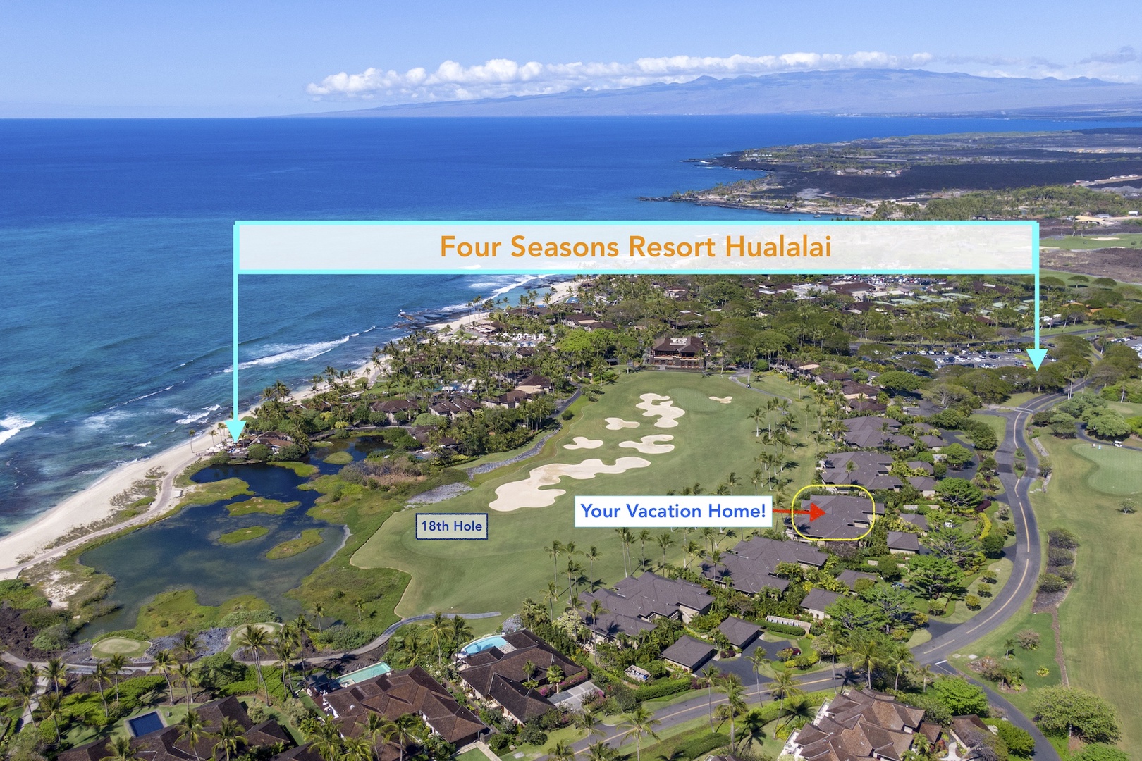Kailua Kona Vacation Rentals, 3BD Golf Villa (3101) at Hualalai Resort - Map to demonstrate the proximity of your villa rental to resort center.