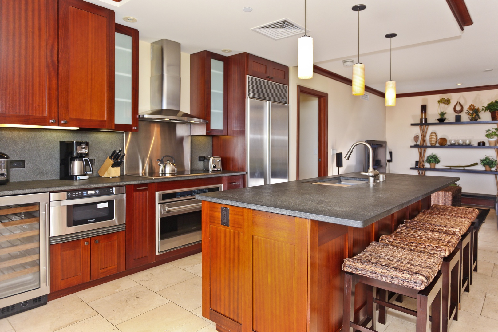 Kapolei Vacation Rentals, Ko Olina Beach Villas O822 - There is a fully equipped kitchen with wine storage.