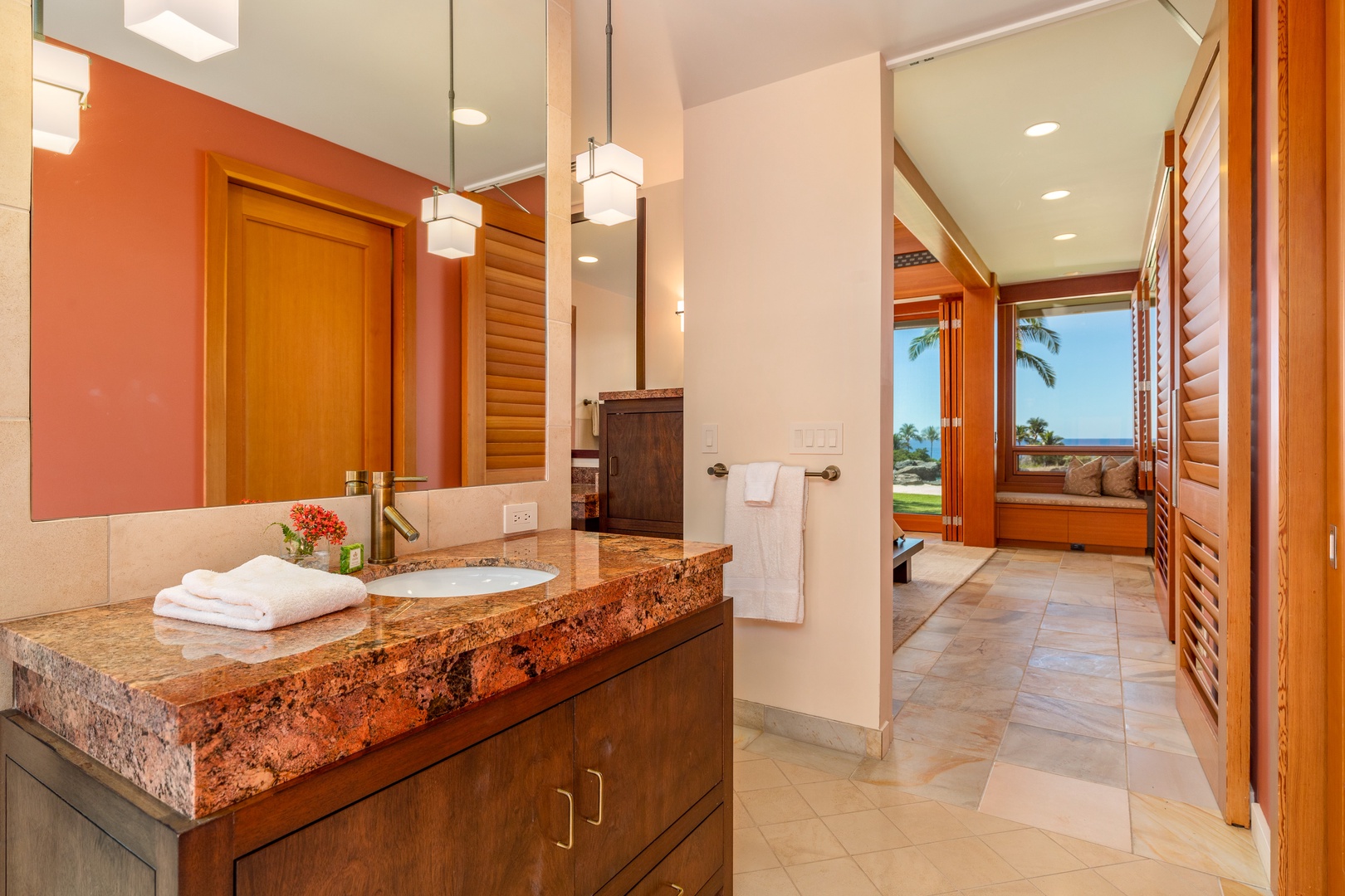 Kamuela Vacation Rentals, Mauna Kea Resort Bluffs 22 - The Beach House - Twin vanity sinks and elegant finishes make the morning routine effortlessly luxurious.
