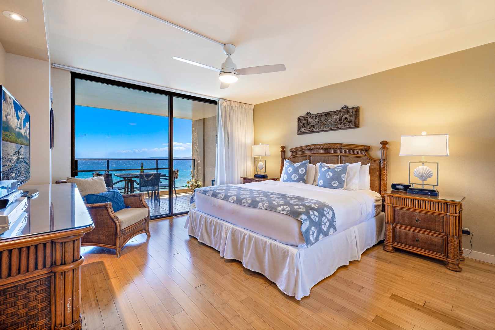 Lahaina Vacation Rentals, Mahana 608 - Relax in the serene primary suite, featuring direct access to a private lanai with stunning ocean views.