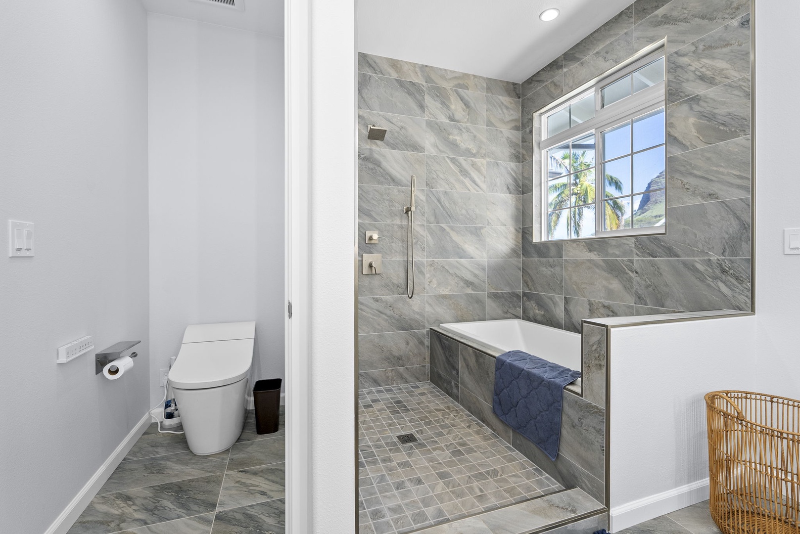 Waianae Vacation Rentals, Oceanfront Luxury Dream Estate - Elegant en-suite layout with full walk-in shower, private toilet nook, and subtle tropical textures.