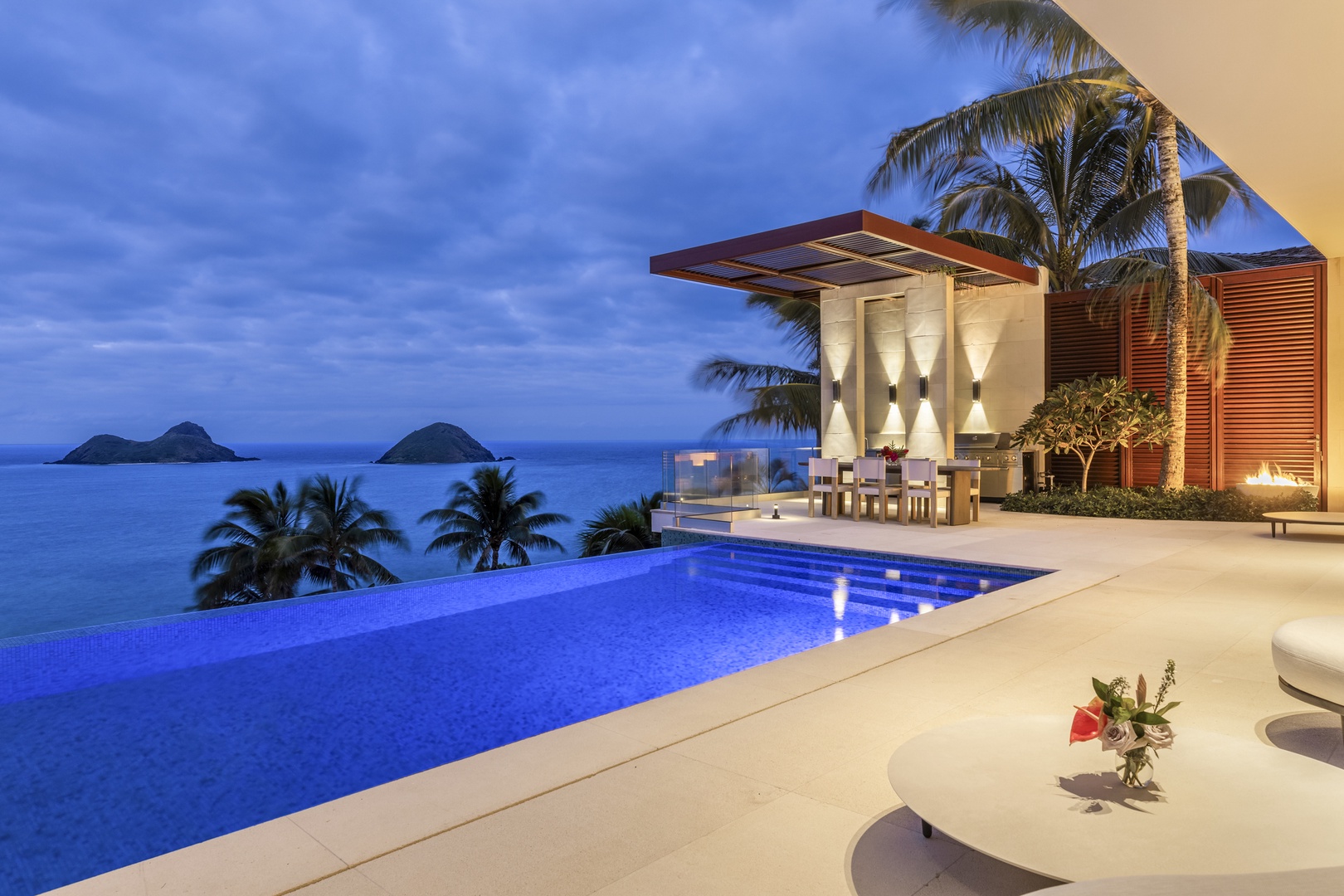 Kailua Vacation Rentals, Lanikai Hillside Estate - Savor evenings by the illuminated infinity pool.