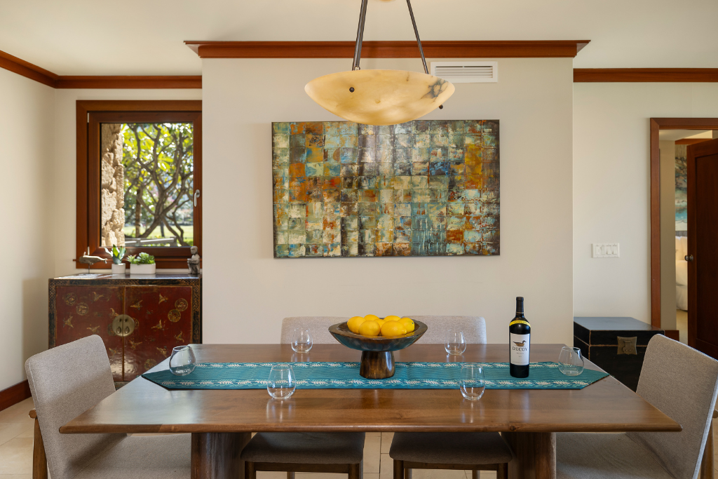 Kapolei Vacation Rentals, Ko Olina Beach Villas B109 - Stylish dining area with natural light, perfect for casual meals and gatherings.