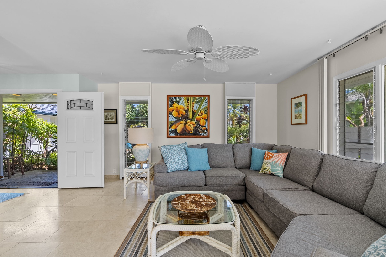 Kailua Vacation Rentals, Hale Aloha - Relax in this inviting living space, where soft tones and tropical artwork create the perfect island retreat ambiance.