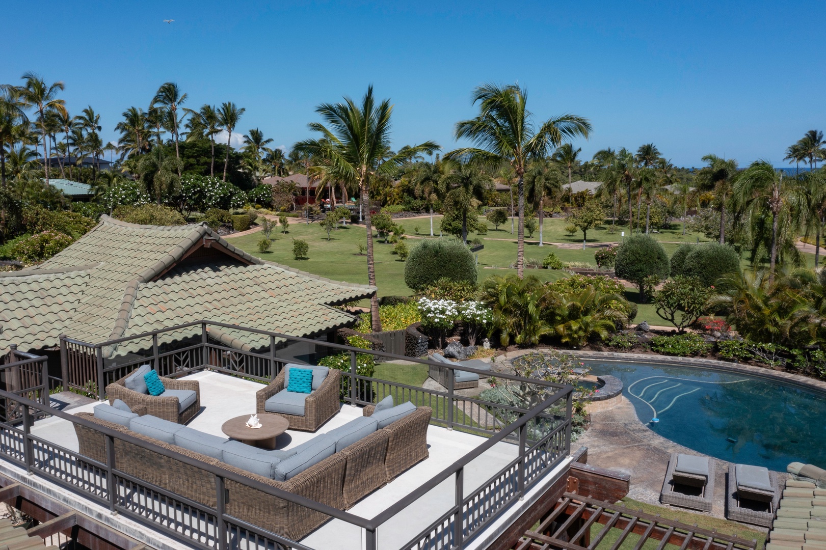 Kamuela Vacation Rentals, Canoe House & Beach Walker at Champion Ridge - Soak in ocean, mountain, and garden views from your private rooftop lounge.