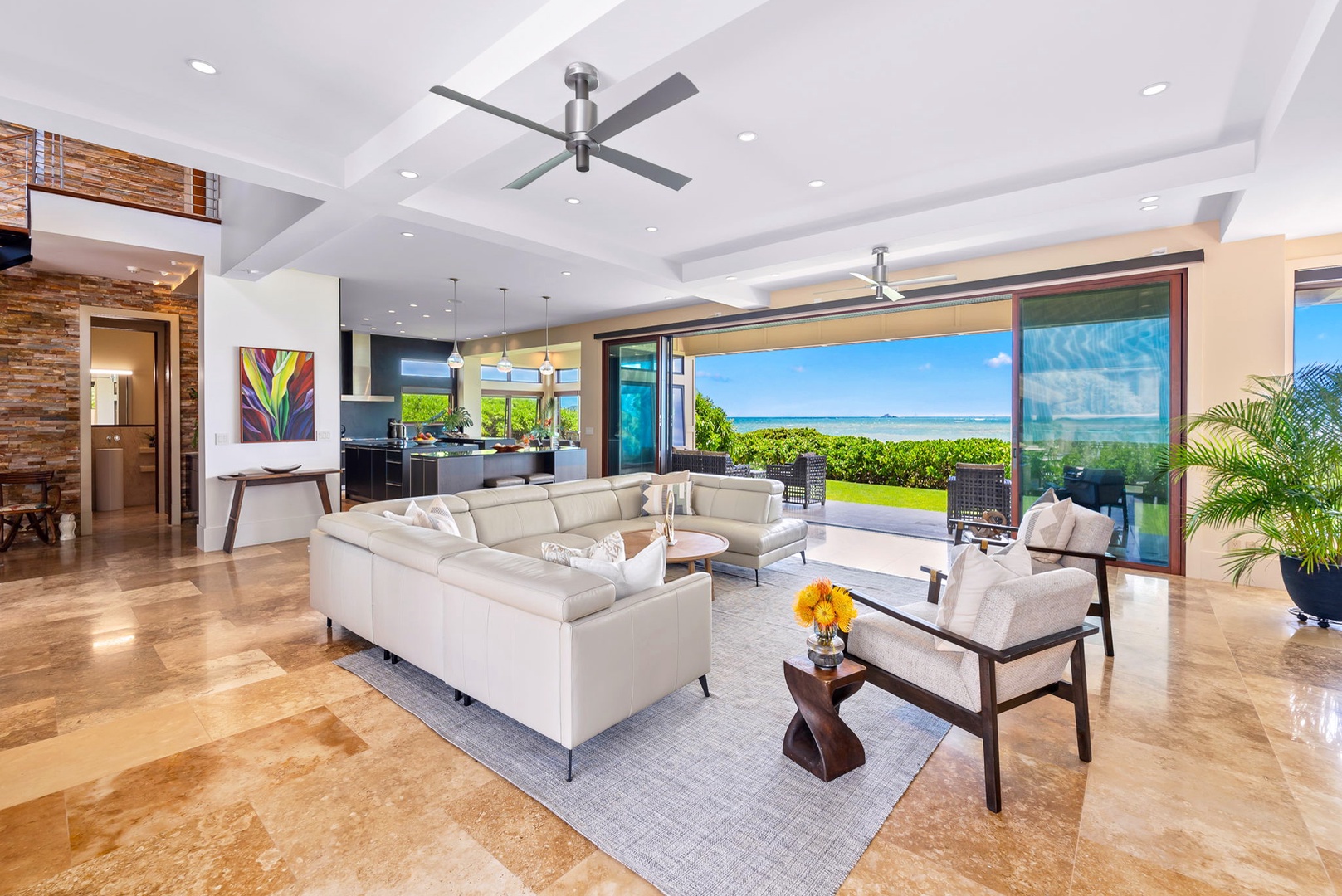 Kailua Vacation Rentals, Makalei - Seamless indoor-outdoor connection in the living area leading to the beach.