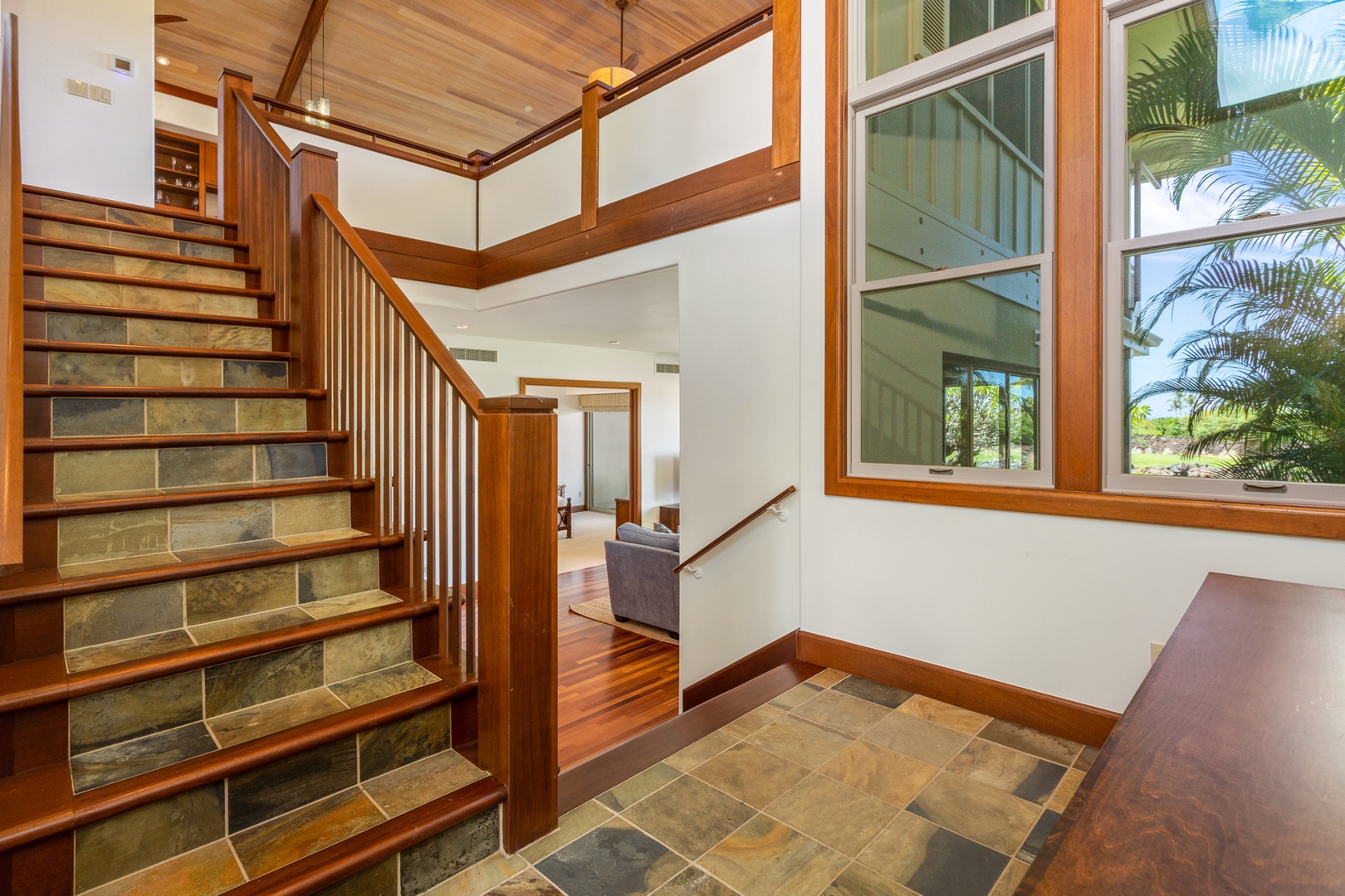 Kailua Kona Vacation Rentals, OFB 3BD Ka'Ulu Villa (129D) at Four Seasons Resort at Hualalai - Stately entryway reveals stairways to the upper and lower levels.