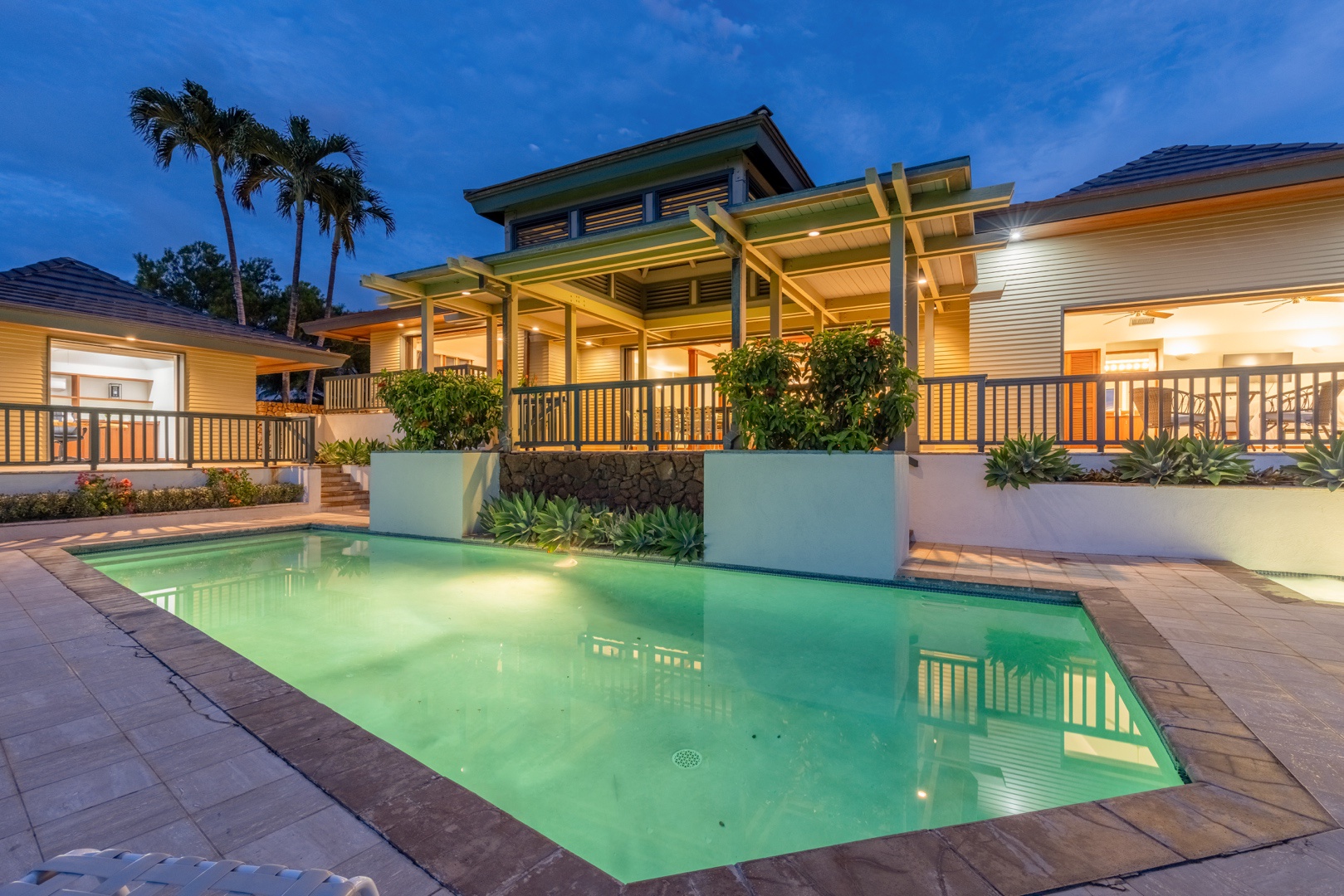 Kamuela Vacation Rentals, 4BD Fairways South Estate (29) at Mauna Kea Resort - Twilight view of estate home with pool and numerous lanais