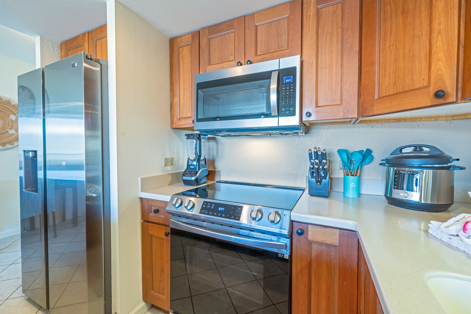 Lahaina Vacation Rentals, Kaanapali Shores 746 - The kitchen features stainless steel appliances and ample counter space, perfect for preparing meals during your stay.