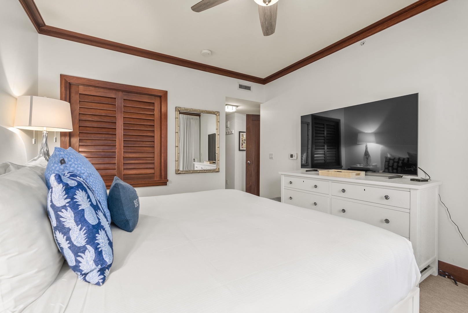 Turn in early here on the Smart TV directly across from the king bed.