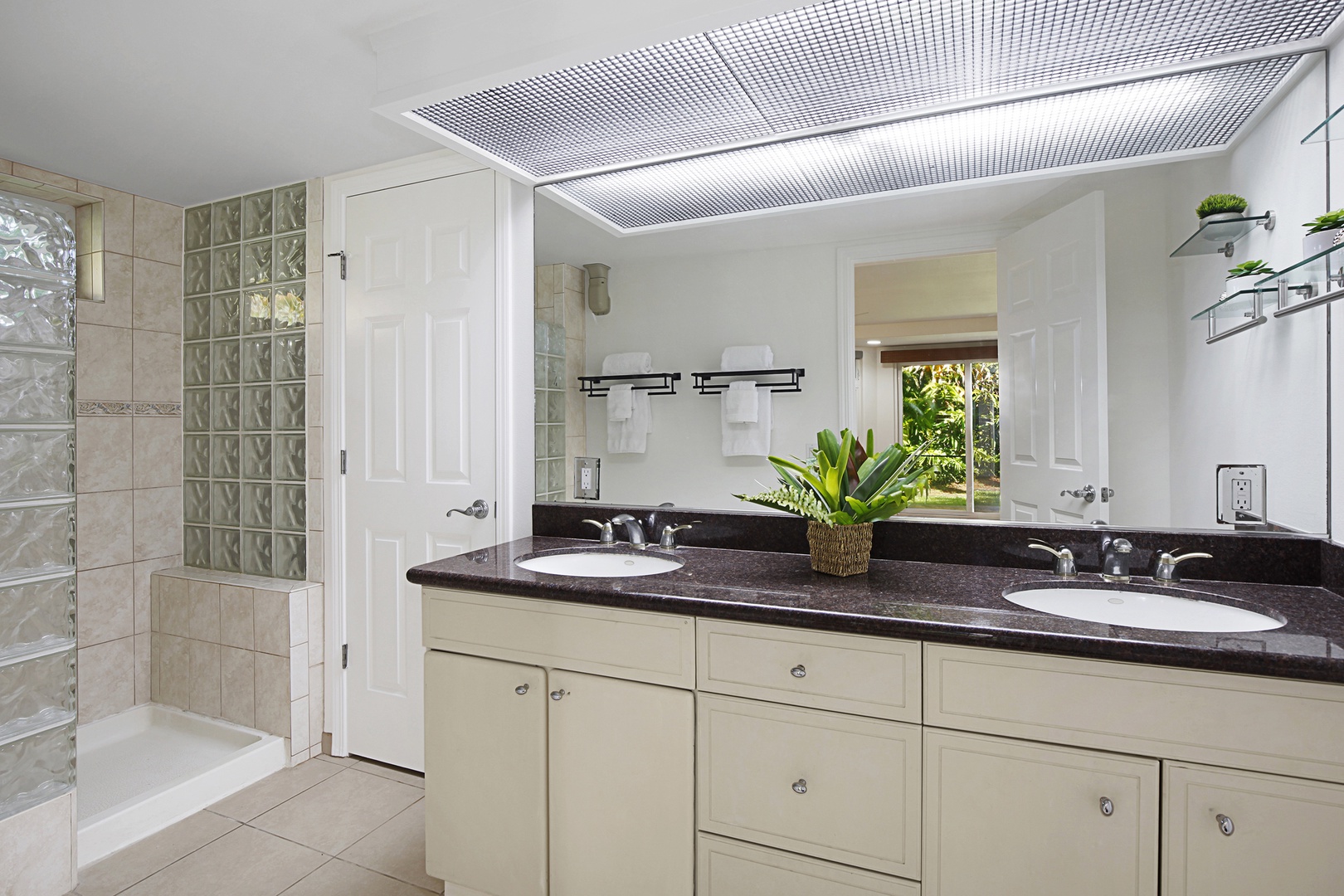 Princeville Vacation Rentals, Villas on the Prince #28 - private ensuite with dual vanities and a walk-in shower