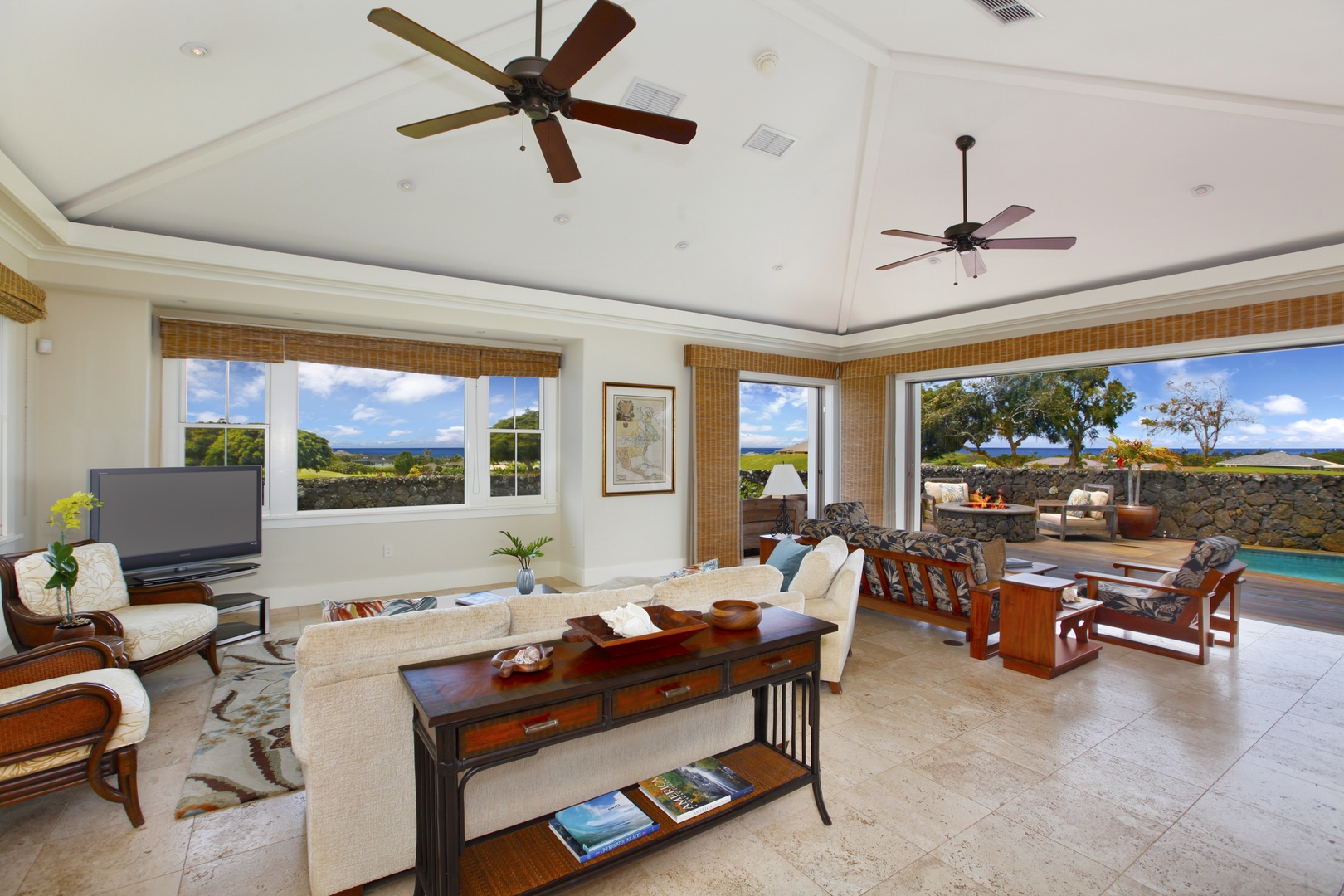 Koloa Vacation Rentals, Hale Luana at Poipu - Open living room with ocean view