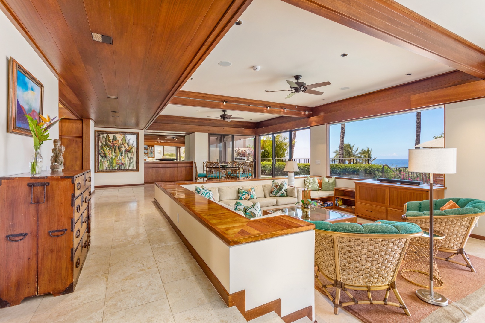 Kamuela Vacation Rentals, 4BD Villas (21) at Mauna Kea Resort - View from Interior Entry Foyer of the Capacious Great Room w/Living & Dining Areas.