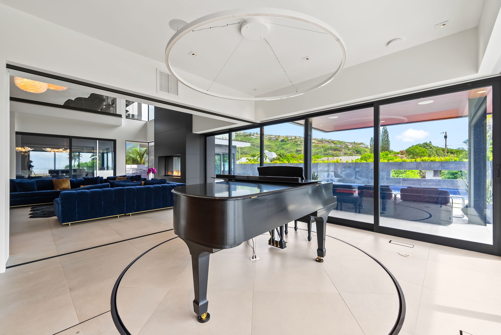 Honolulu Vacation Rentals, Ocean Villa Emilie - The grand piano is a visual showpiece in this gallery-like setting—music lovers may inquire about access for private use.