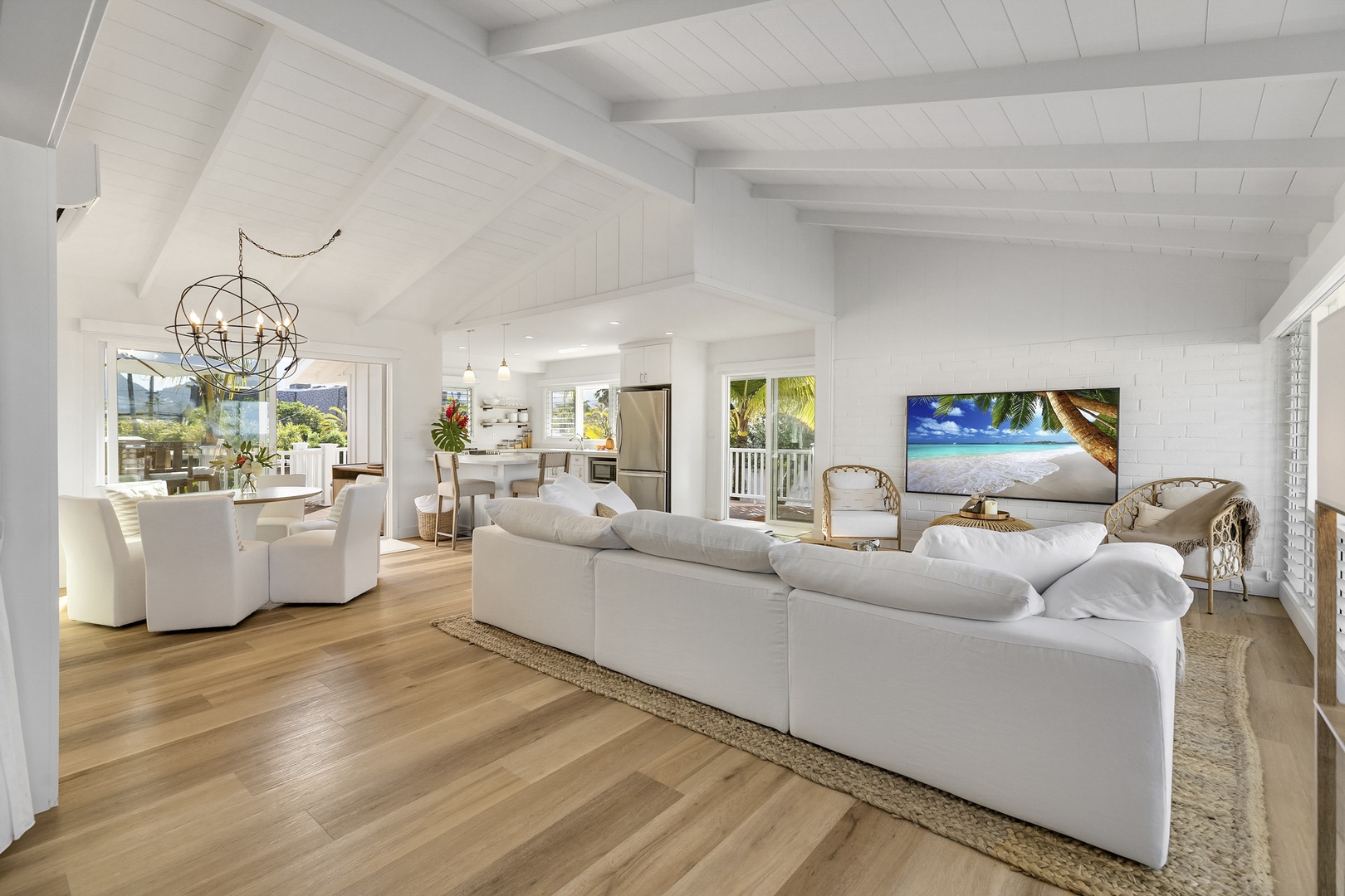 Kailua Vacation Rentals, Seahorse Beach House - Luxury meets openness in our front house living room, where an open floor plan invites relaxation and togetherness.