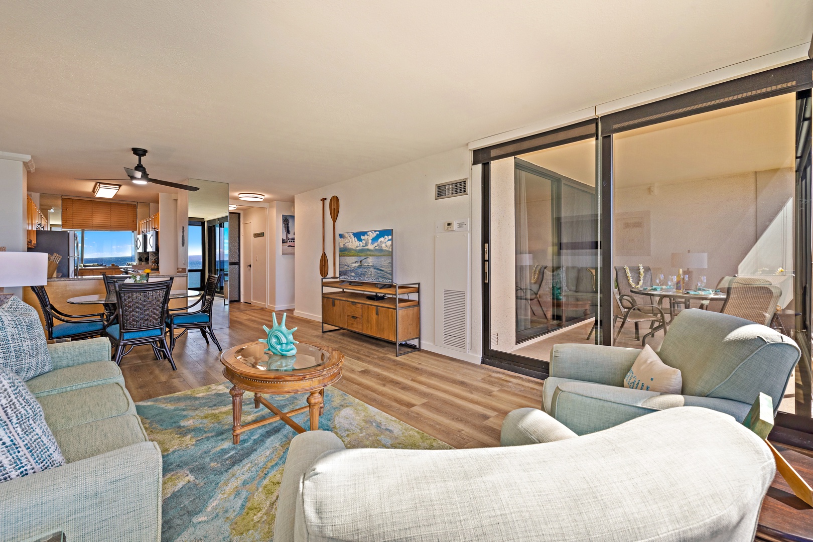 Lahaina Vacation Rentals, Mahana 718 - The open-concept living area connects seamlessly to the lanai..