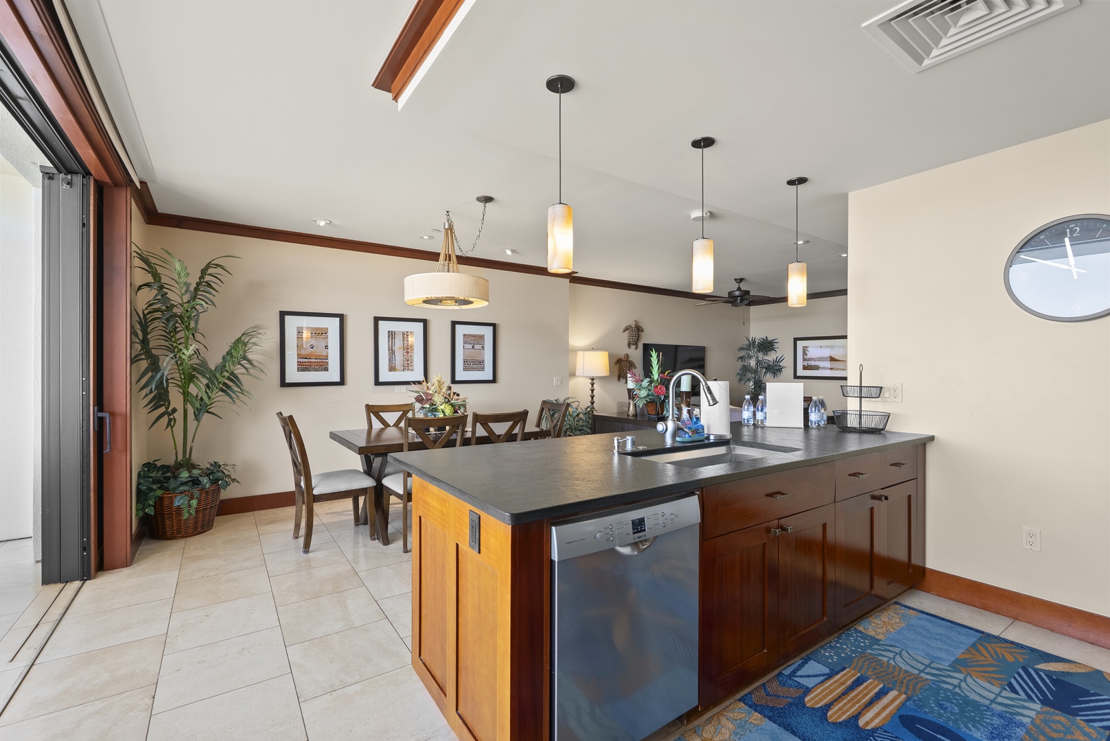 Kapolei Vacation Rentals, Ko Olina Beach Villas O1404 - Everyone drifts to the island, long enough to prep and serve without moving a thing.
