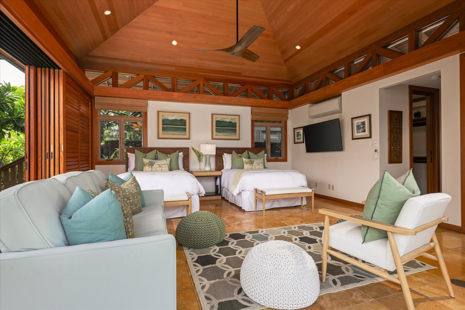 Kamuela Vacation Rentals, 3BD Na Hale 3 at Pauoa Beach Club at Mauna Lani Resort - Claim the sofa for a movie with everyone's own bed just across the room in the Guest Suite (Bedroom #2).