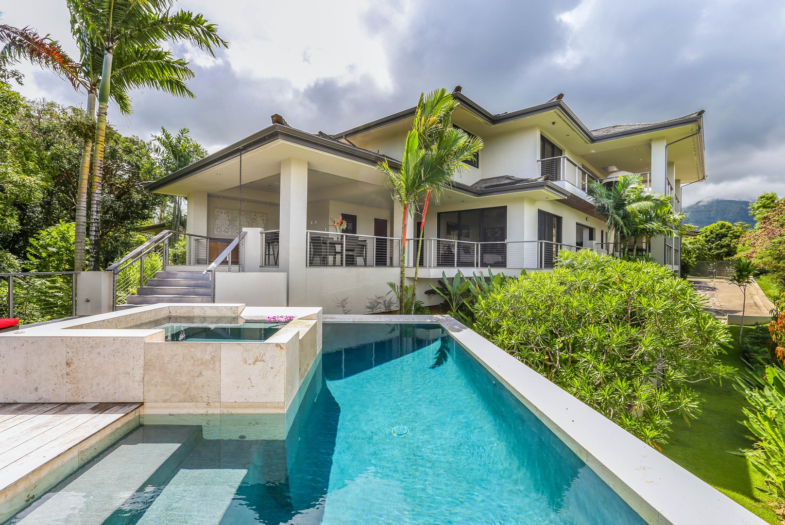 Princeville Vacation Rentals, Hanalei Plantation Villa - Enjoy your own private pool and spa with stunning views of the lush landscape.