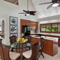 Kailua Vacation Rentals, Kailua Shores Estate 5 Bedroom - Kitchen and dining space featuring modern appliances and an island with seating for 6.