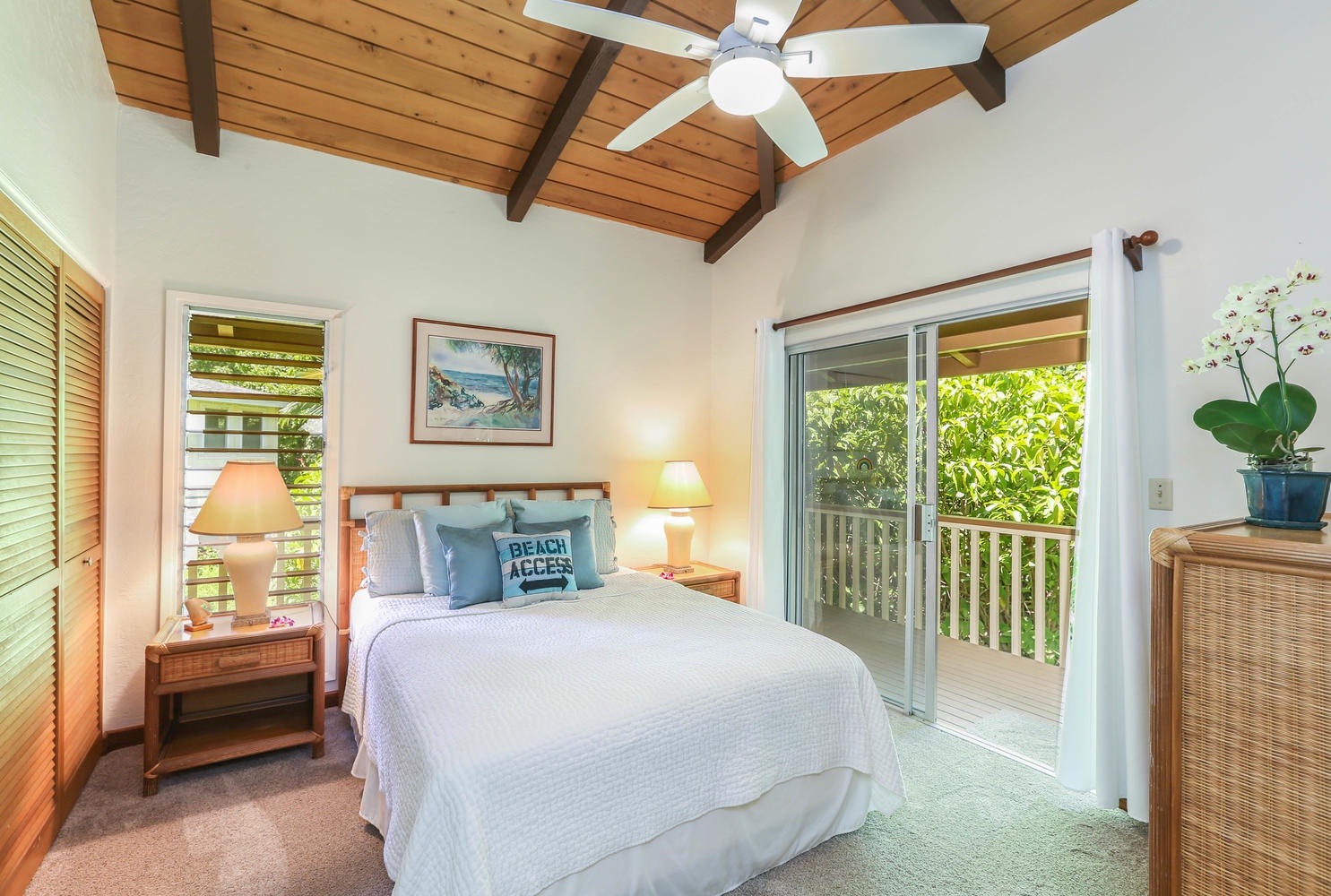 Hanalei Vacation Rentals, Hallor House TVNC #5147 - Guest bedroom with queen bed