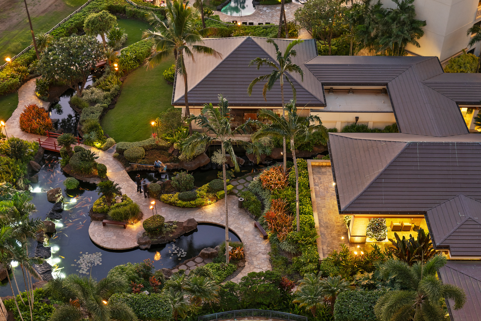 Kapolei Vacation Rentals, Ko Olina Beach Villas O414 - Aerial shot of the Koi garden.