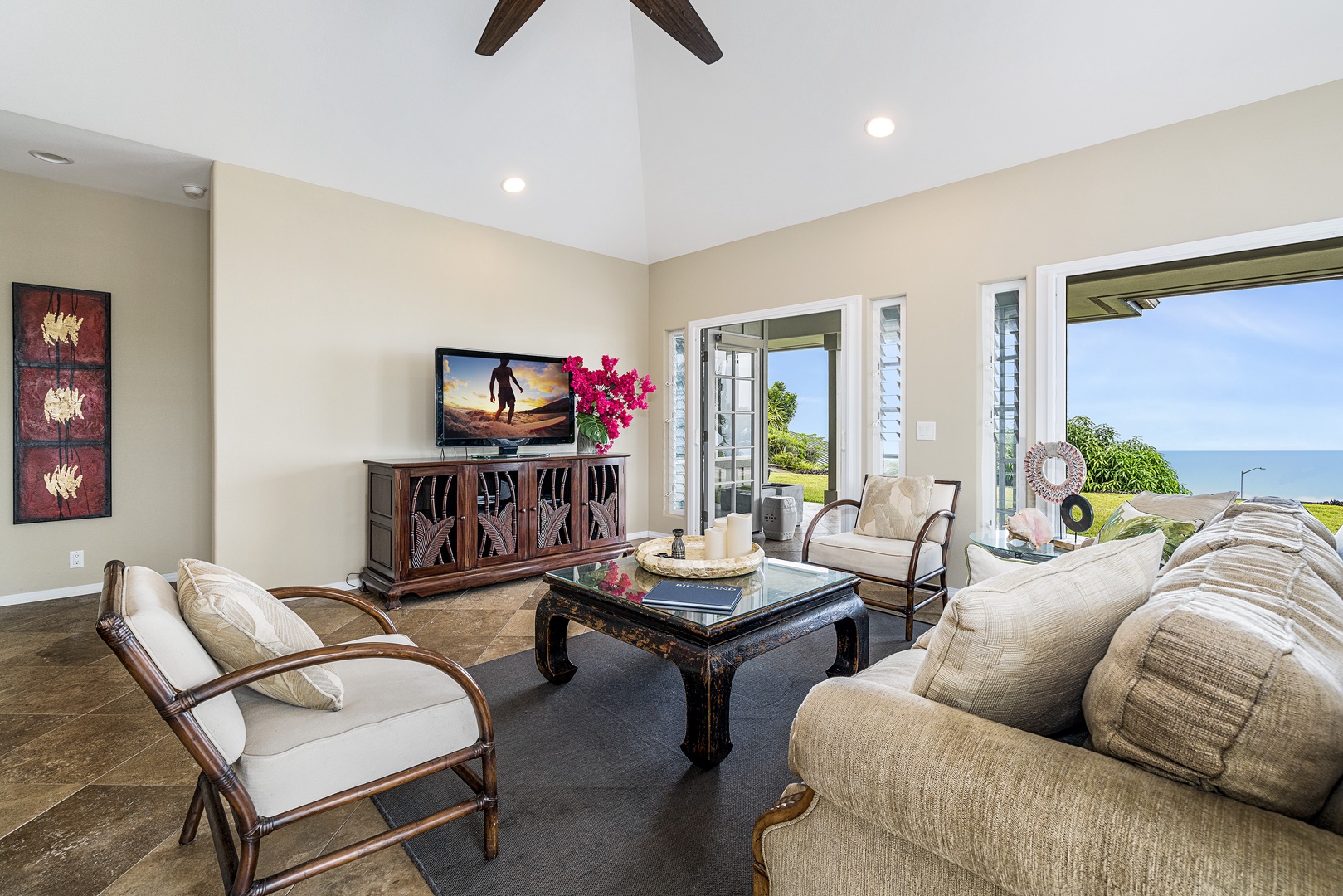 Kailua Kona Vacation Rentals, Sunset Hale - Movie nights meet island luxury with plush seating and a smart TV in the breezy great room.