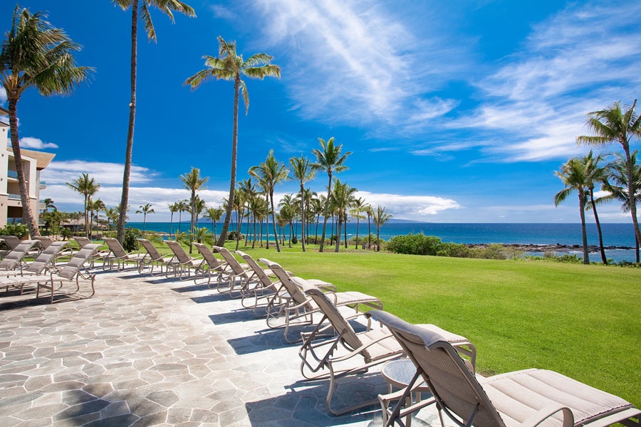 Kapalua Vacation Rentals, Ocean Dreams Premier Ocean Grand Residence 2203 at Montage Kapalua Bay* - Expansive Manicured Grounds with Oceanfront Chaise Lounges for Everyone